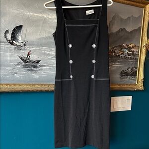 Joseph Ribkoff Black Stretch Sheath Dress | Double Breasted Button Detail | M-L